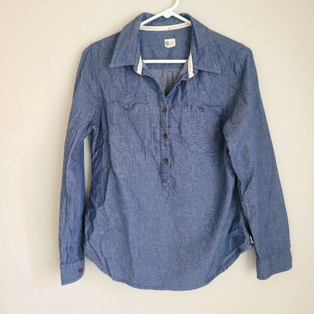 Women's TOMS for Target Long Sleeve Blouse, size Medium, Blue Polka Dot
